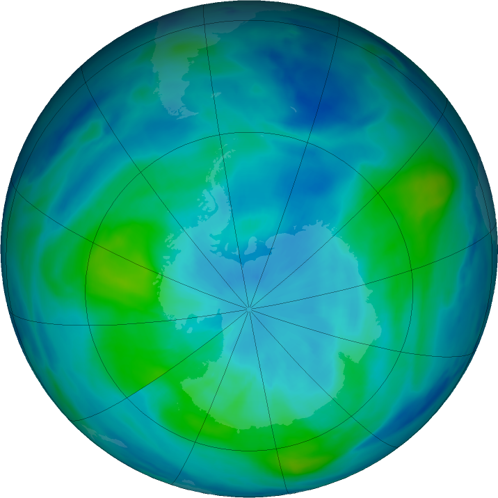 Antarctic ozone map for 19 March 2019